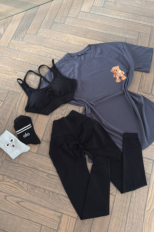 SET Alo - Black Colour & Gray T-Shirt & Socks