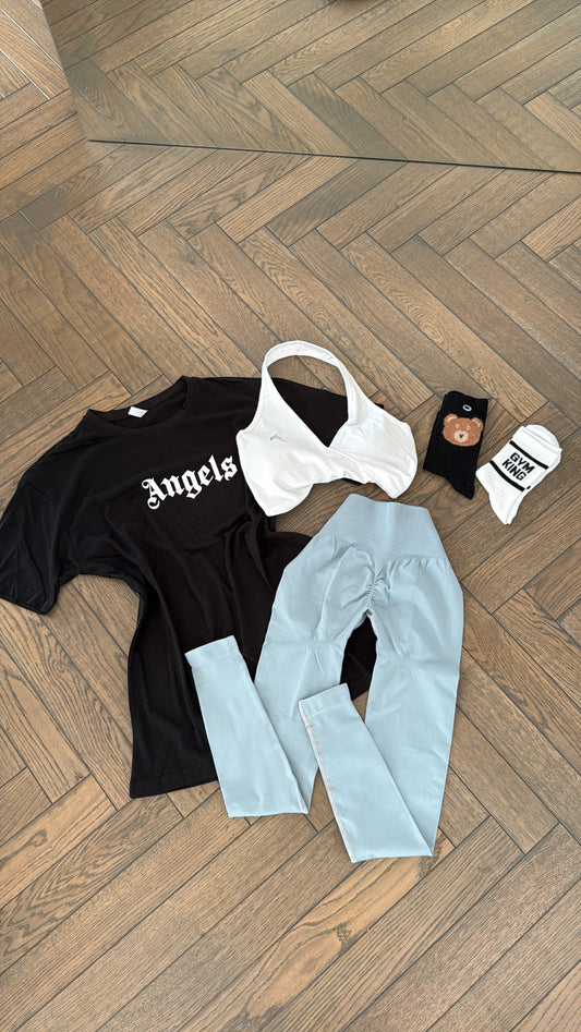4 piece set- t shirt+crop top+leggings+socks
