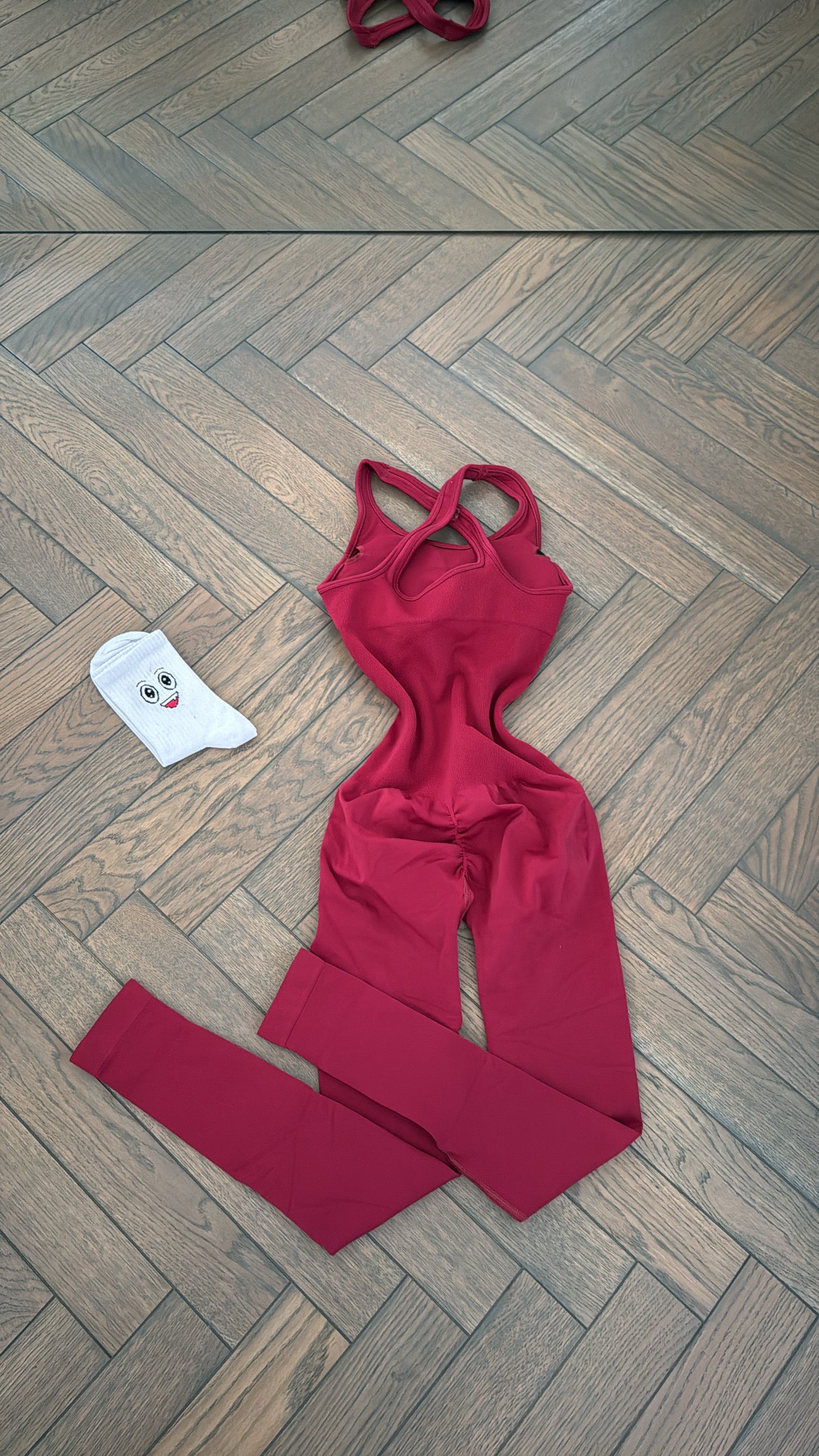 Set- hoodie+cherry red jumpsuit+socks