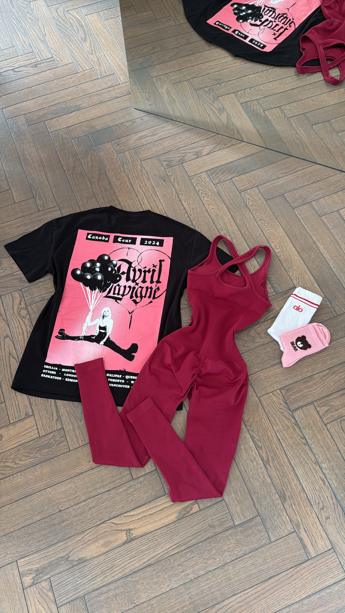 Set- hoodie+cherry red jumpsuit+socks