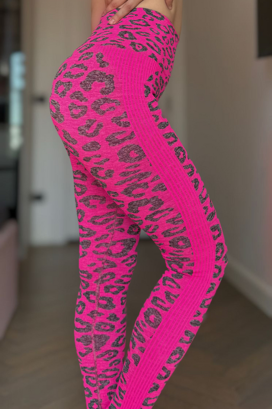 Dark Pink Leopard Leggings