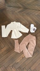 SET White bbl jacket + beige leopard printed leggings + socks