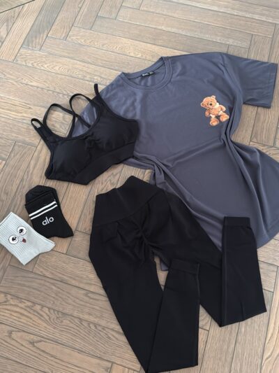 SET Alo - Black Colour & Gray T-Shirt & Socks