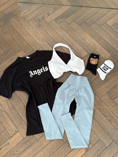 4 piece set- t shirt+crop top+leggings+socks